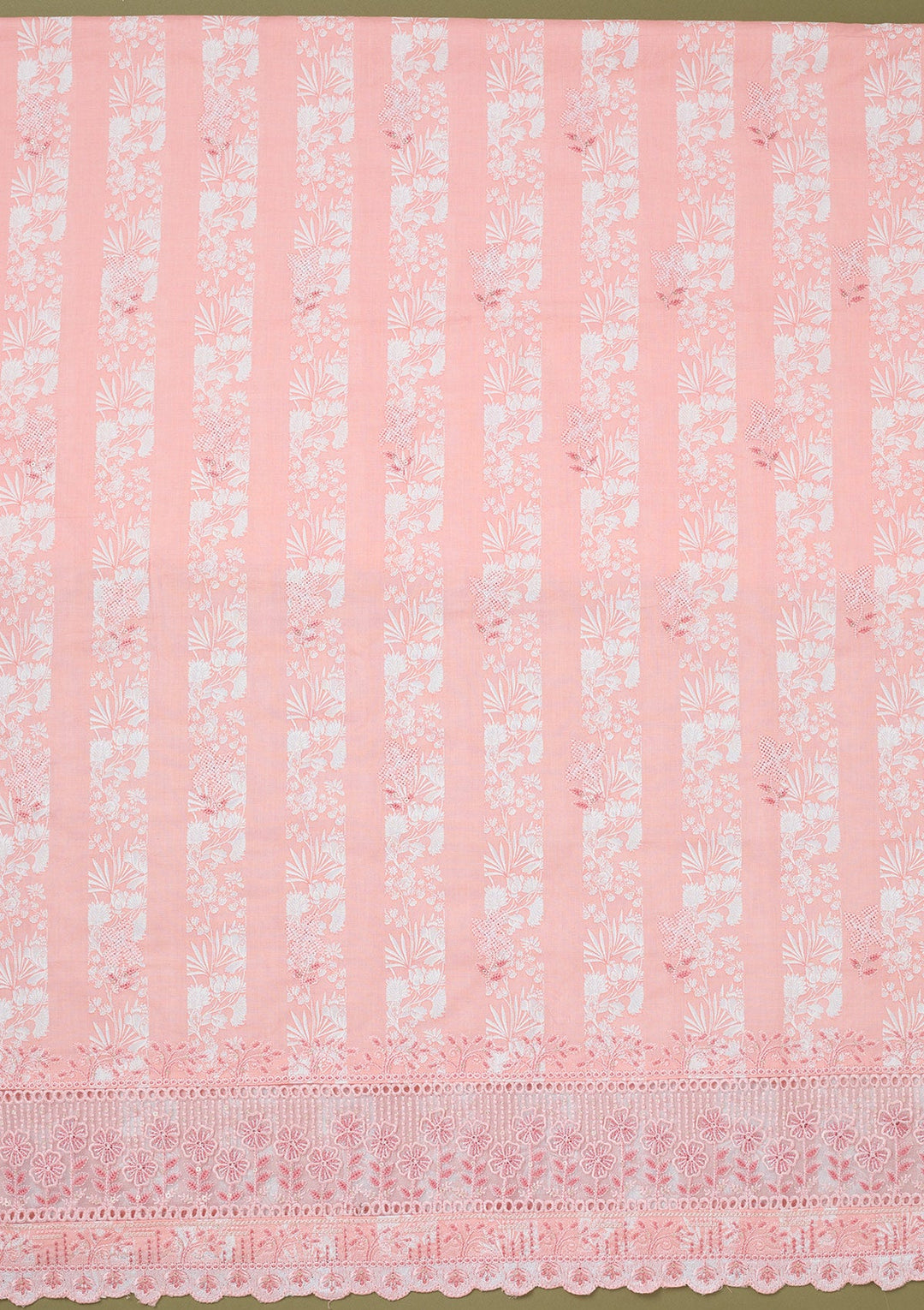 Peach Threadwork Cotton Unstitched Salwar Suit-koskii