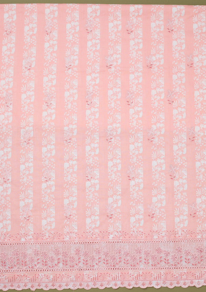Peach Threadwork Cotton Unstitched Salwar Suit-koskii