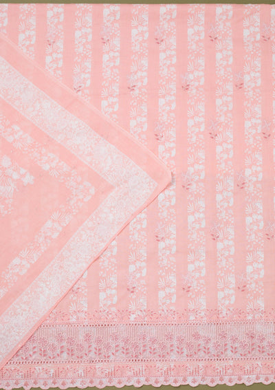 Peach Threadwork Cotton Unstitched Salwar Suit-koskii