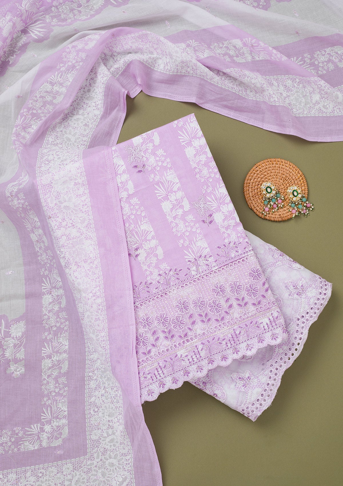 Purple Threadwork Cotton Unstitched Salwar Suit-koskii