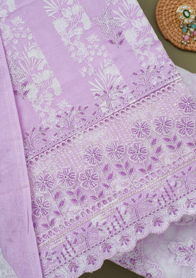Purple Threadwork Cotton Unstitched Salwar Suit-koskii