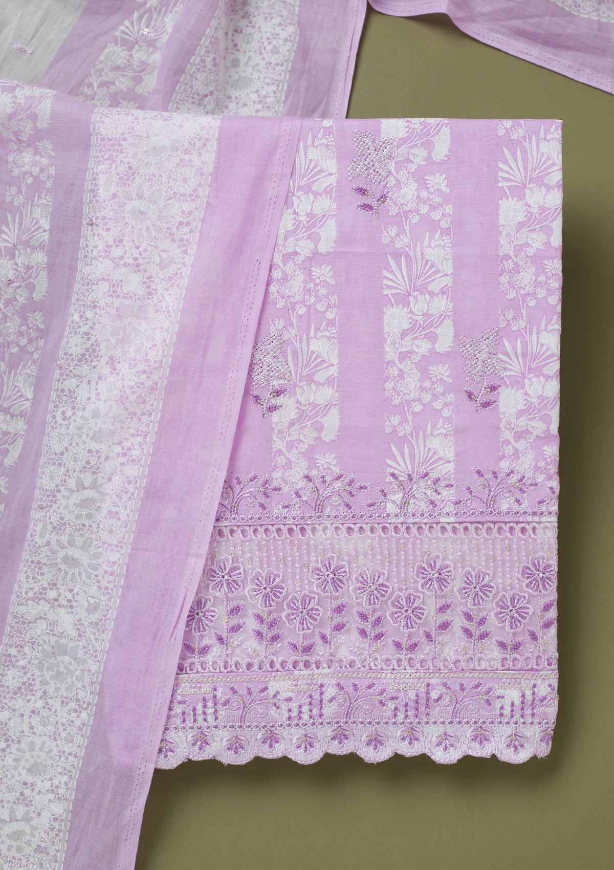 Purple Threadwork Cotton Unstitched Salwar Suit-koskii