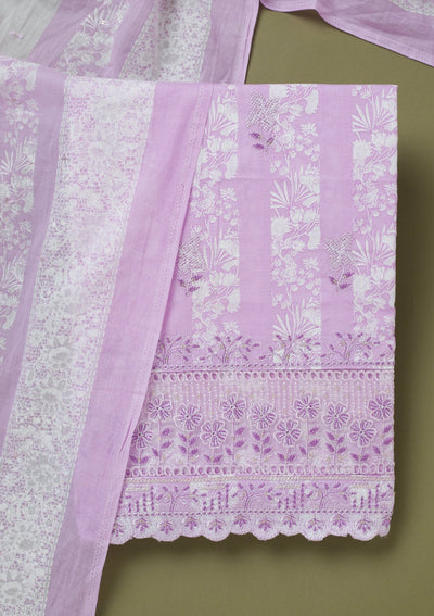 Purple Threadwork Cotton Unstitched Salwar Suit-koskii