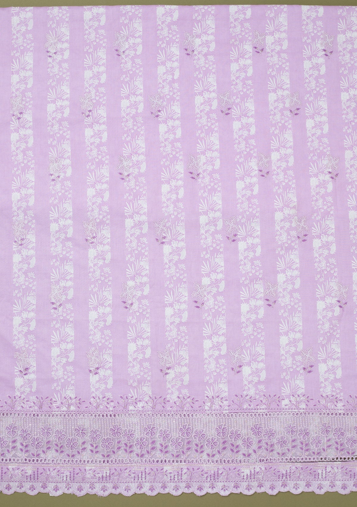 Purple Threadwork Cotton Unstitched Salwar Suit-koskii