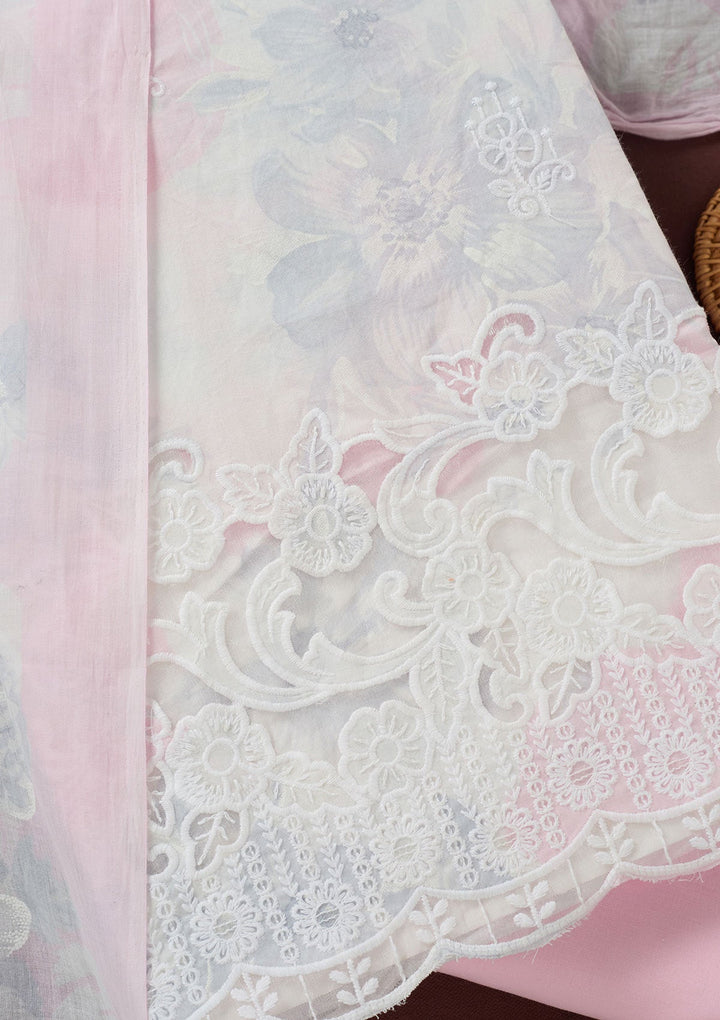 Baby Pink Threadwork Cotton Unstitched Salwar Suit-koskii