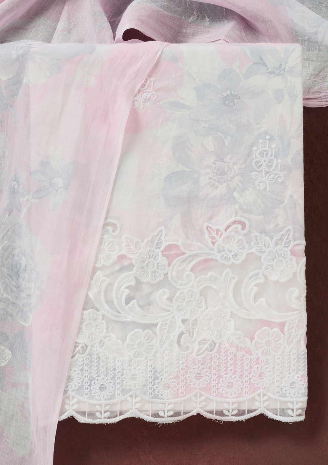 Baby Pink Threadwork Cotton Unstitched Salwar Suit-koskii