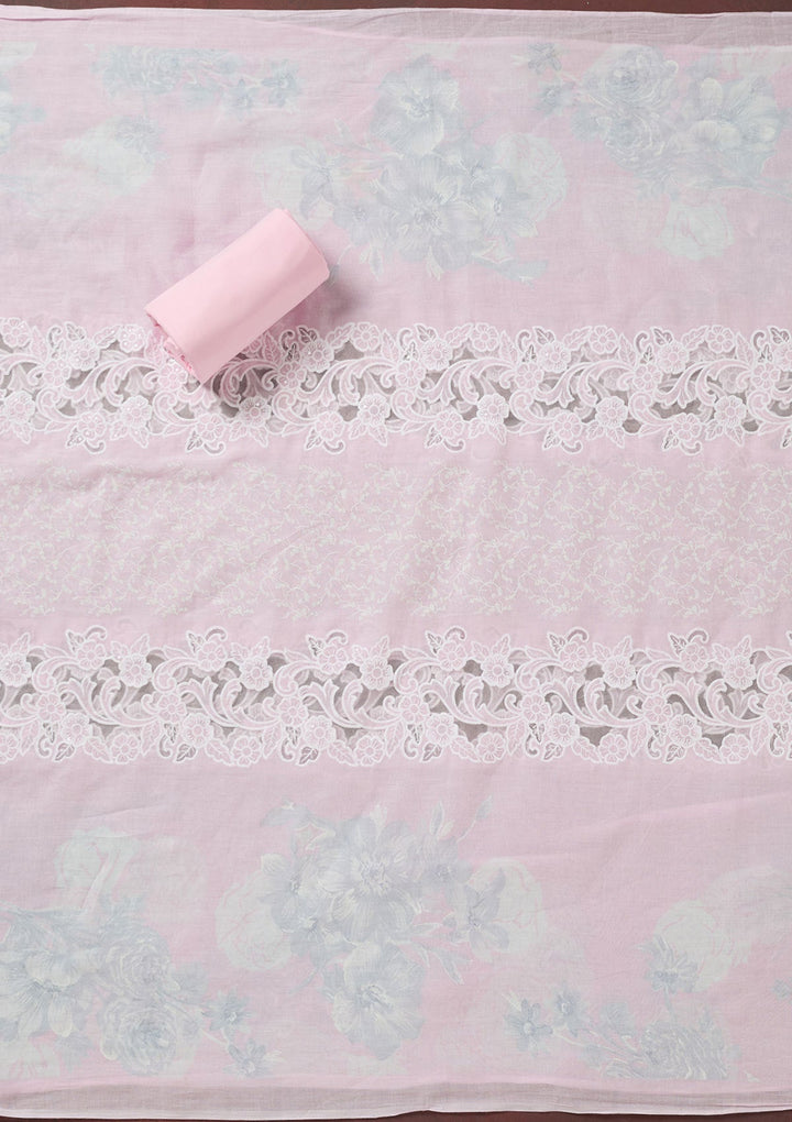 Baby Pink Threadwork Cotton Unstitched Salwar Suit-koskii