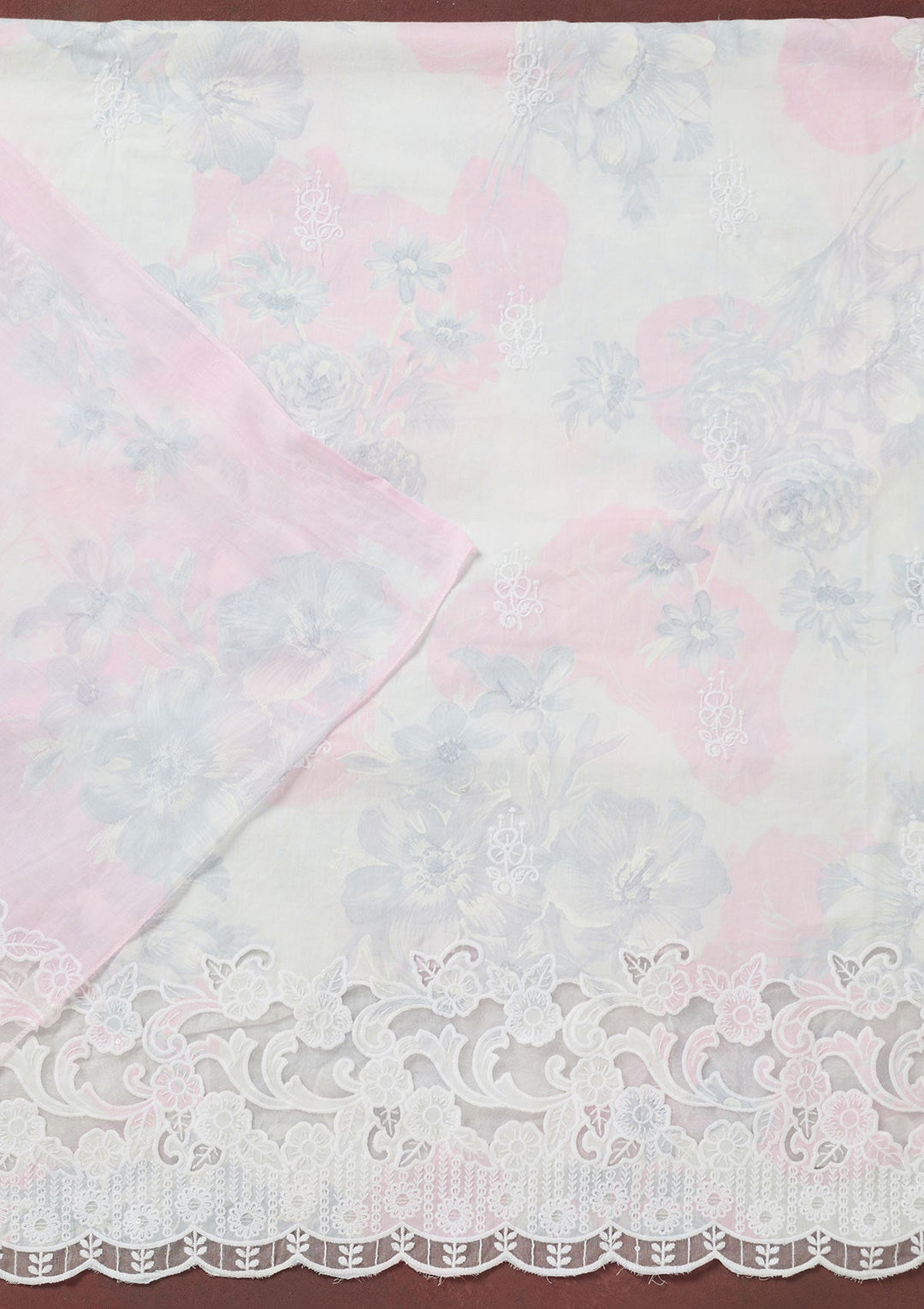 Baby Pink Threadwork Cotton Unstitched Salwar Suit-koskii