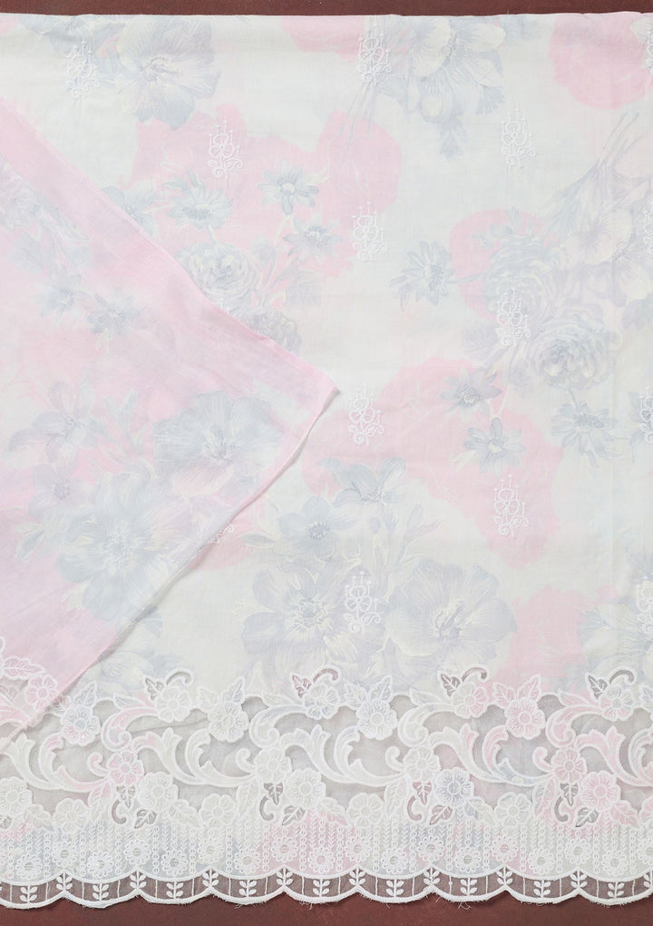Baby Pink Threadwork Cotton Unstitched Salwar Suit-koskii