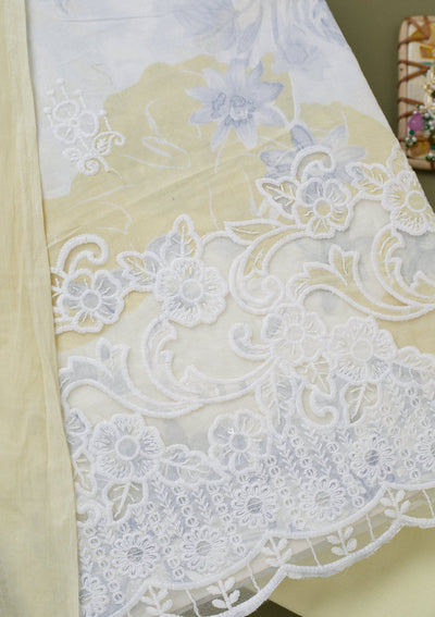 Lemon Yellow Threadwork Cotton Unstitched Salwar Suit-koskii