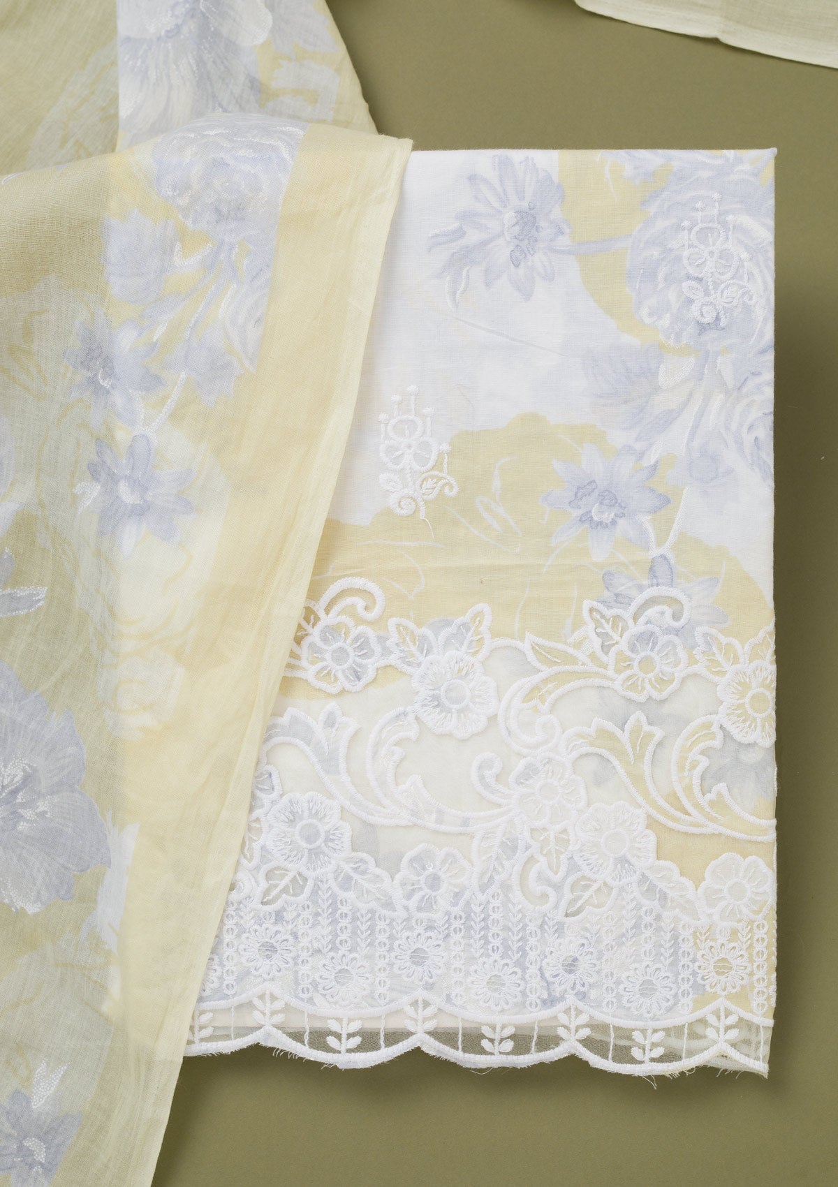 Lemon Yellow Threadwork Cotton Unstitched Salwar Suit-koskii