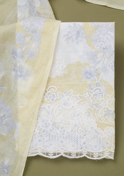 Lemon Yellow Threadwork Cotton Unstitched Salwar Suit-koskii