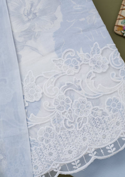 Sky Blue Threadwork Cotton Unstitched Salwar Suit-koskii
