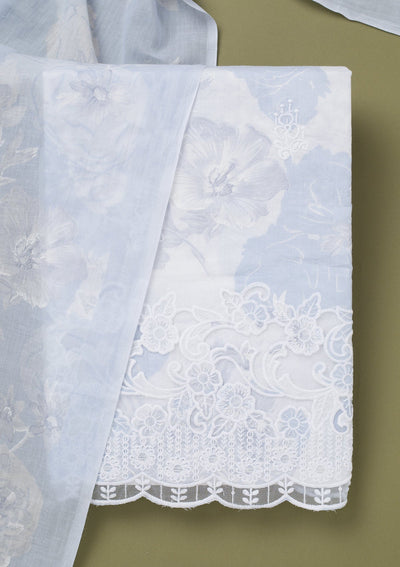 Sky Blue Threadwork Cotton Unstitched Salwar Suit-koskii