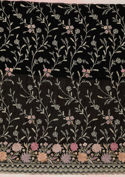 Black Threadwork Georgette Unstitched Salwar Suit-Koskii