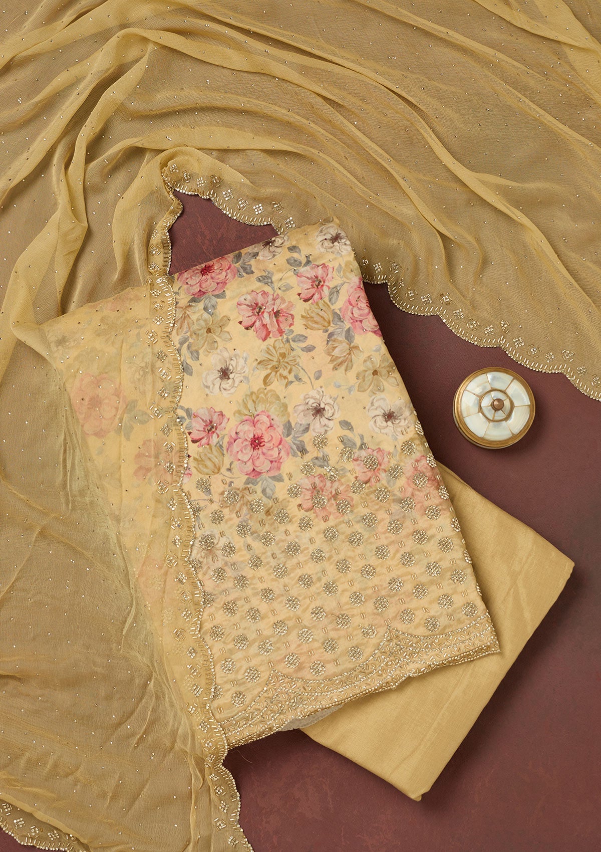 Bottle Green Stonework Chiffon Saree-koskii