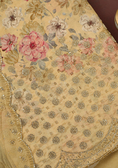 Gold Stonework Crepe Unstitched Salwar Suit-Koskii