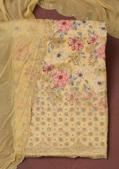 Gold Stonework Crepe Unstitched Salwar Suit-Koskii