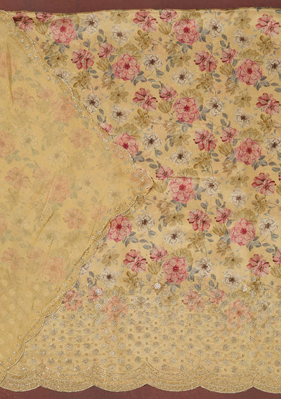 Gold Stonework Crepe Unstitched Salwar Suit-Koskii