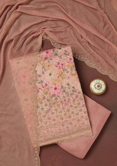 Pink Stonework Crepe Unstitched Salwar Suit-Koskii