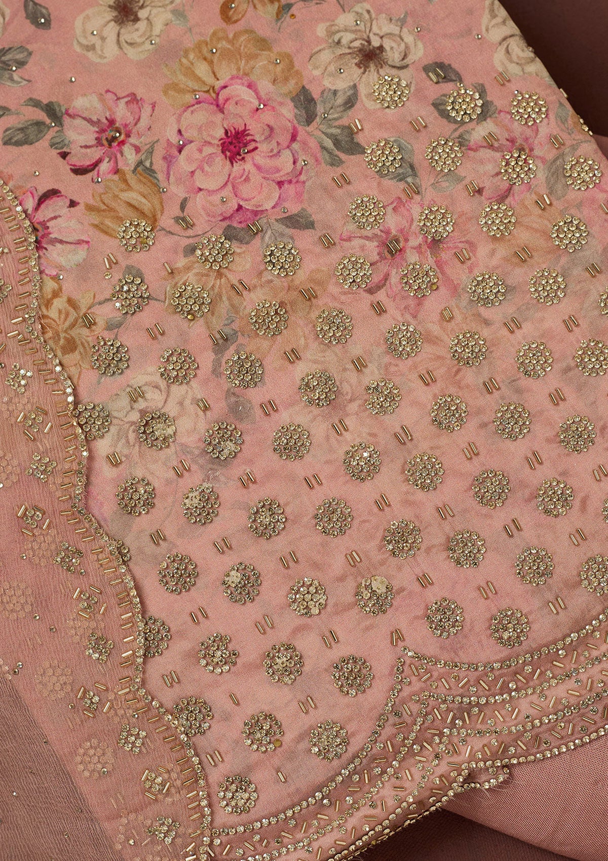 Pink Stonework Crepe Unstitched Salwar Suit-Koskii