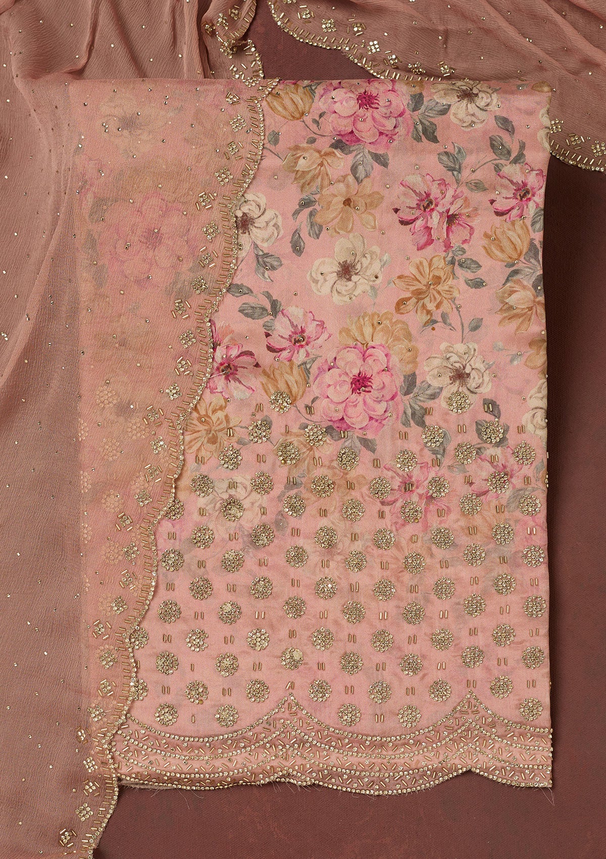 Pink Stonework (Gold) Tissue Saree-koskii