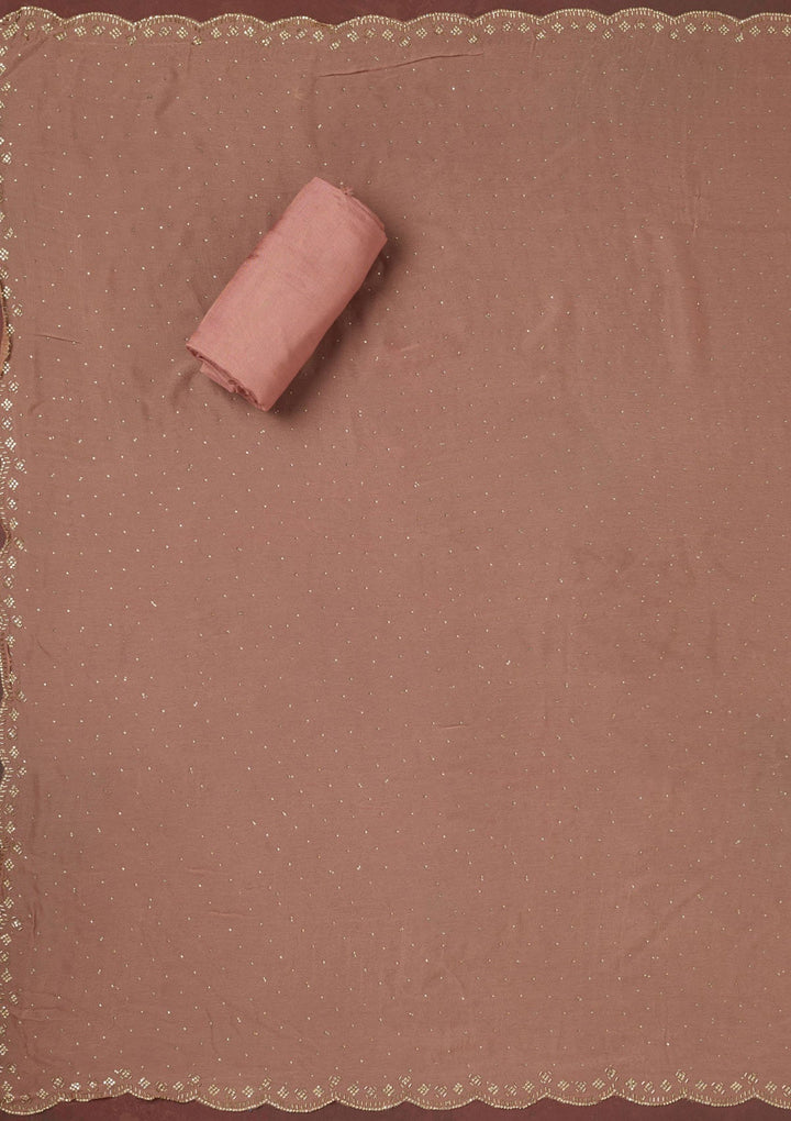 Pink Stonework (Gold) Tissue Saree-koskii