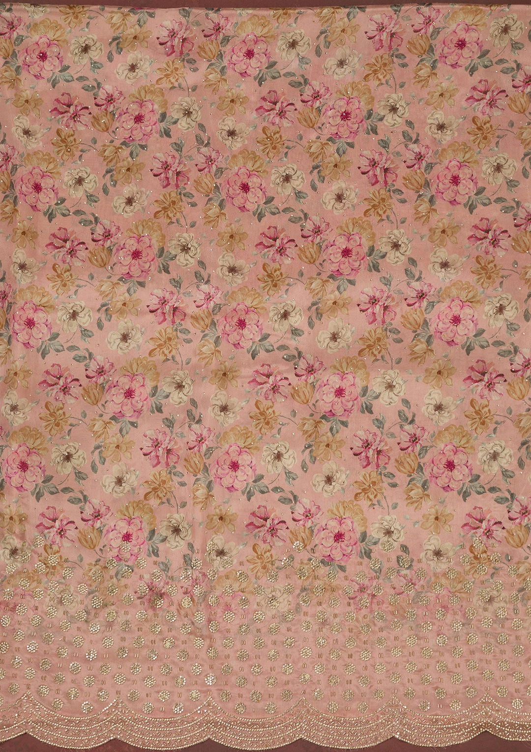 Pink Stonework (Gold) Tissue Saree-koskii