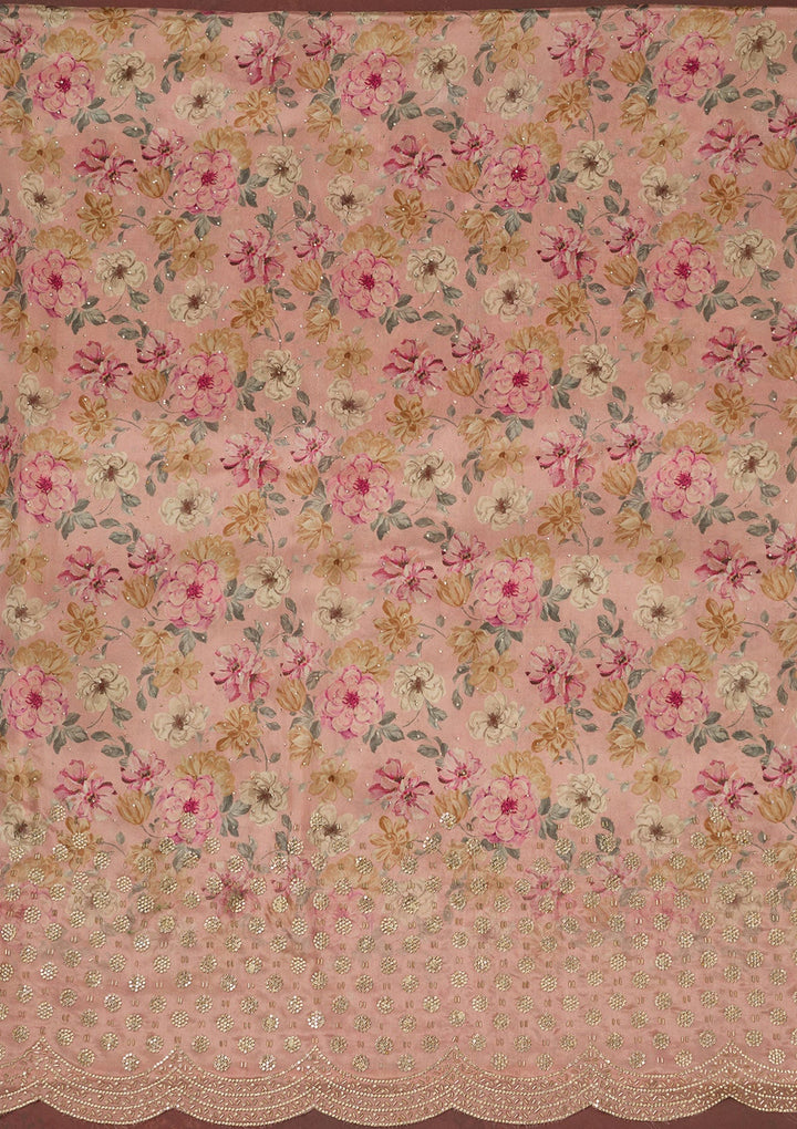 Pink Stonework (Gold) Tissue Saree-koskii