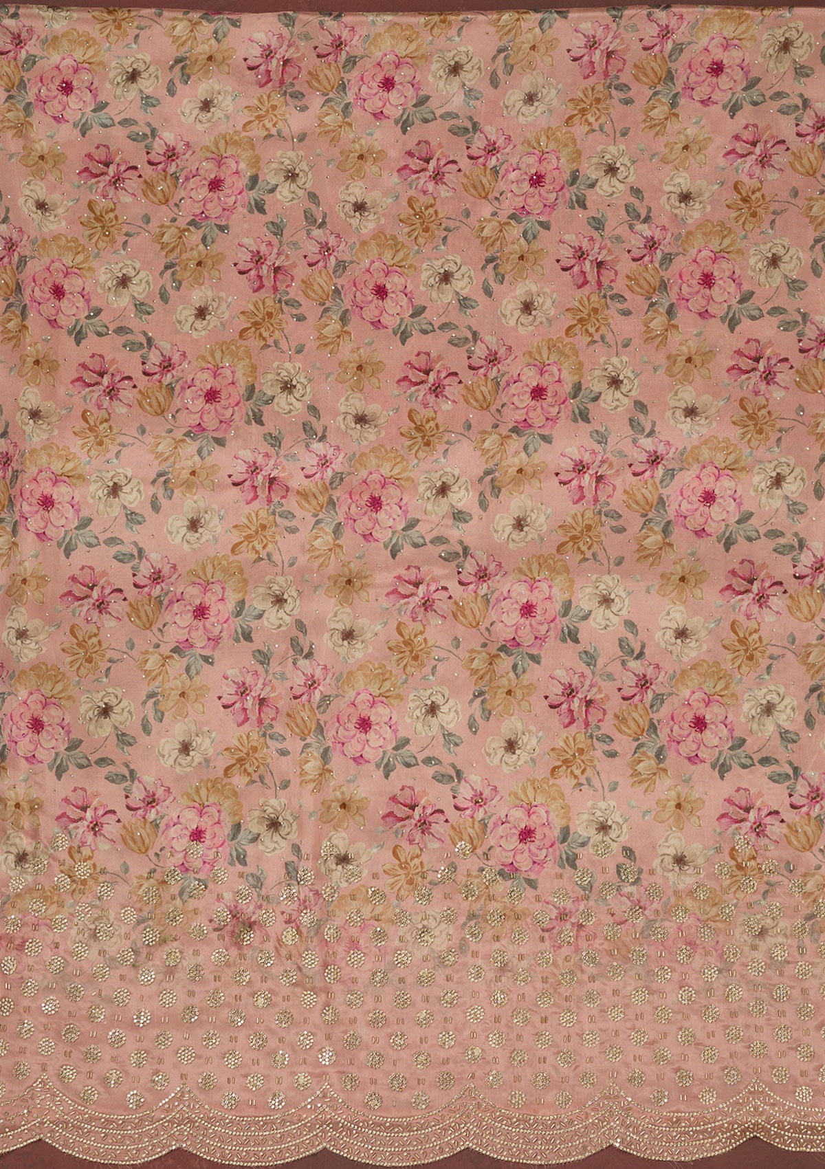 Pink Stonework (Gold) Tissue Saree-koskii