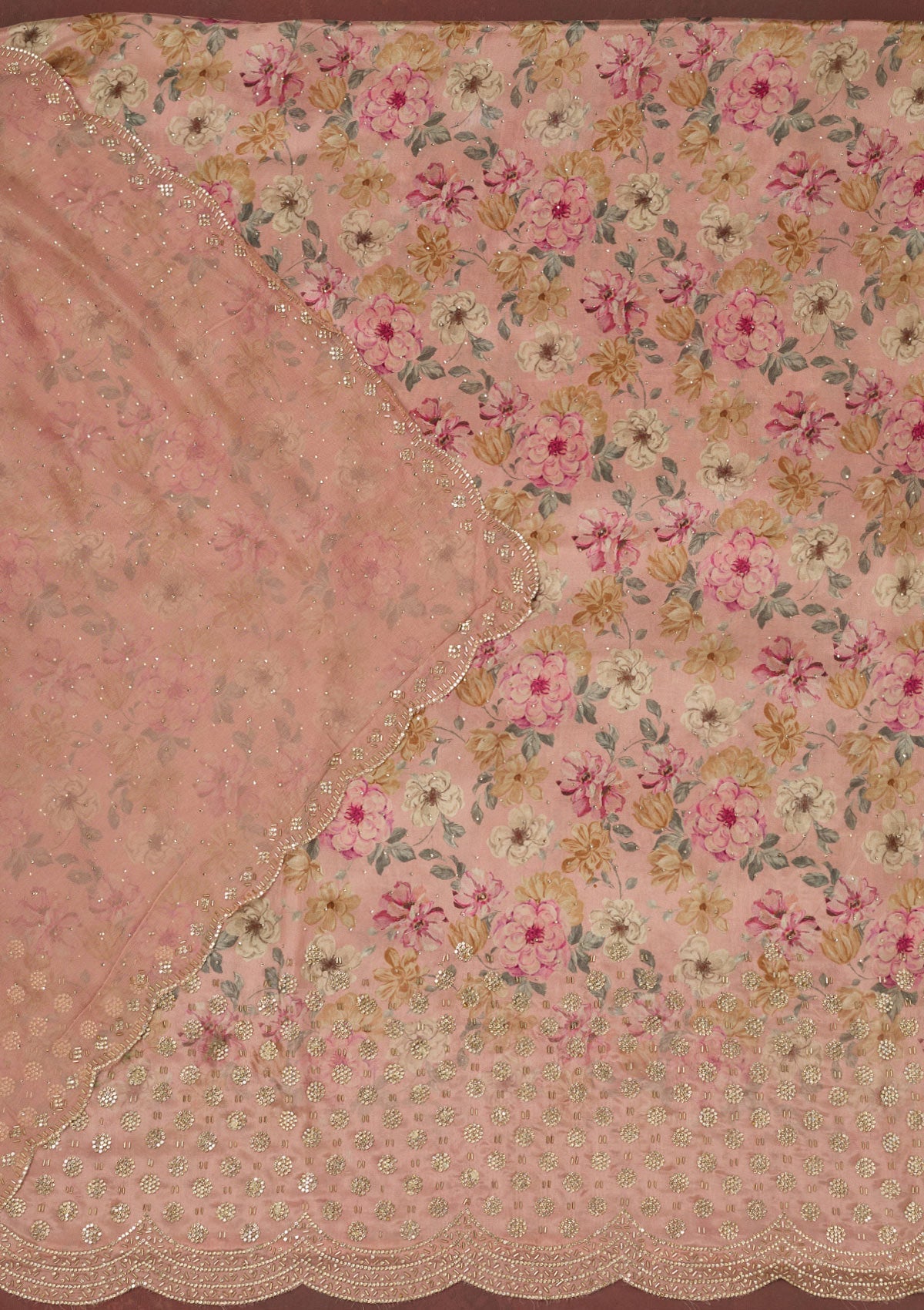Pink Stonework (Gold) Tissue Saree-koskii