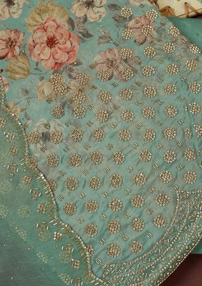Sea Green Stonework Crepe Unstitched Salwar Suit-Koskii