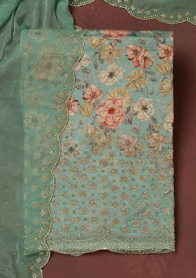 Sea Green Stonework Crepe Unstitched Salwar Suit-Koskii