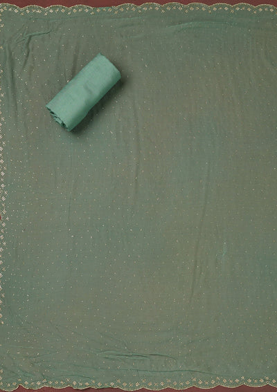 Sea Green Stonework Crepe Unstitched Salwar Suit-Koskii