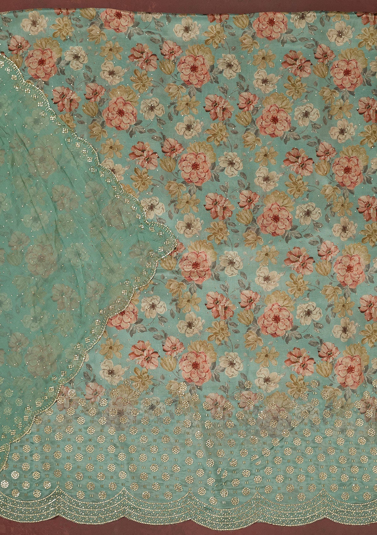 Sea Green Stonework Crepe Unstitched Salwar Suit-Koskii