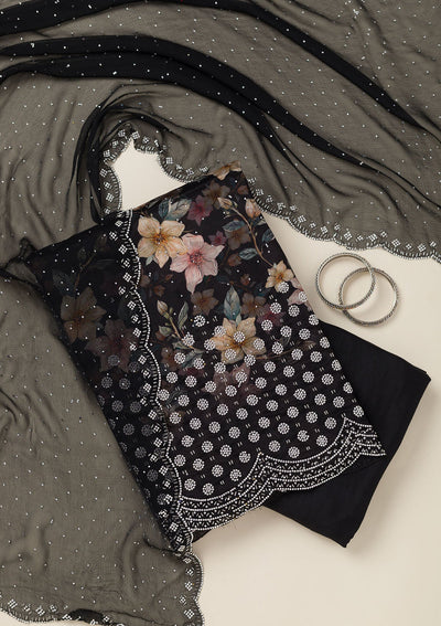 Black Stonework Chiffon Saree-koskii
