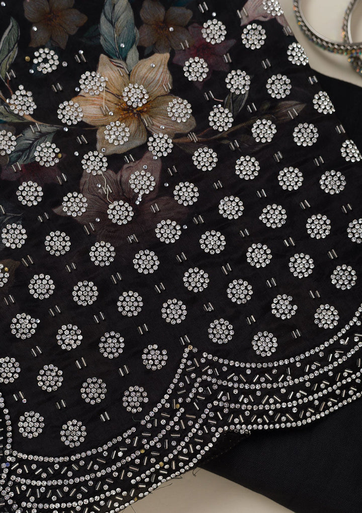 Black Stonework Chiffon Saree-koskii