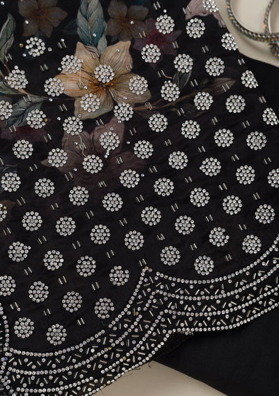 Black Stonework Chiffon Saree-koskii