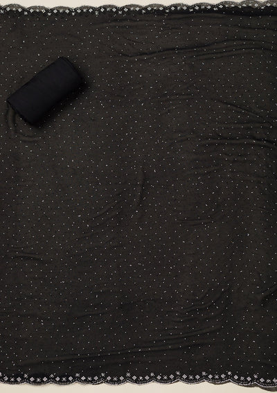 Black Stonework Chiffon Saree-koskii