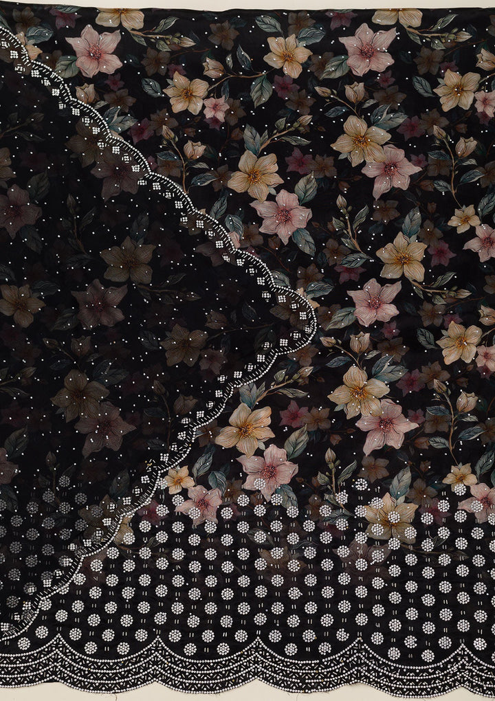Black Stonework Chiffon Saree-koskii