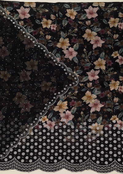 Black Stonework Chiffon Saree-koskii