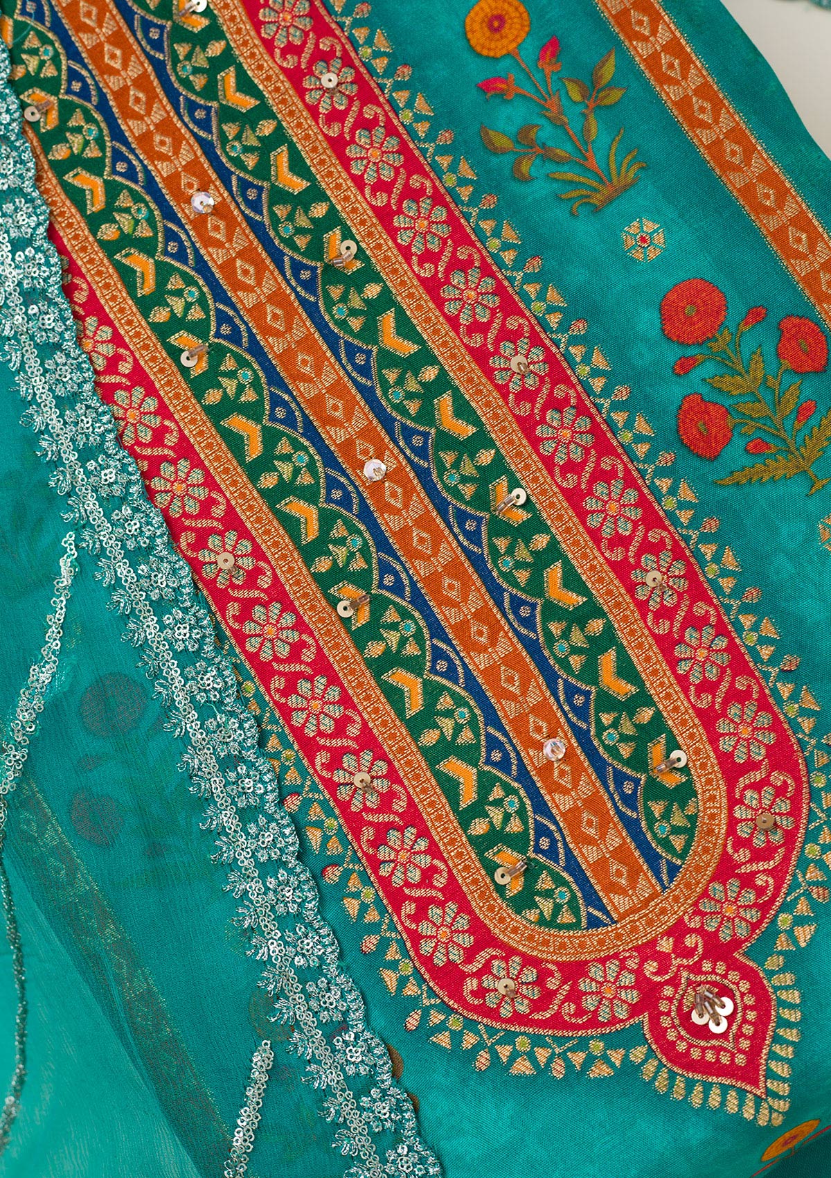 Rama Green Zariwork Dola Silk Unstitched Salwar Suit-koskii