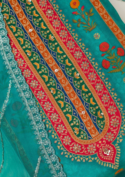 Rama Green Zariwork Dola Silk Unstitched Salwar Suit-koskii