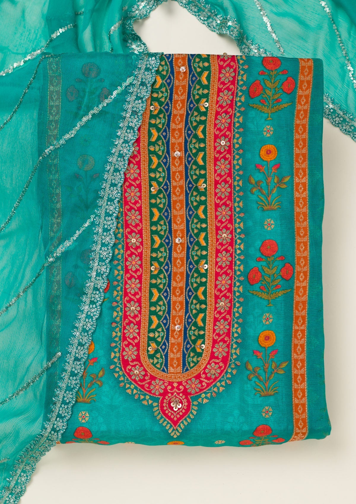 Rama Green Zariwork Dola Silk Unstitched Salwar Suit-koskii