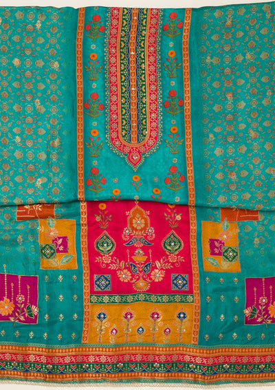 Rama Green Zariwork Dola Silk Unstitched Salwar Suit-koskii