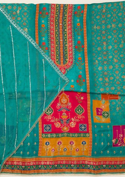 Rama Green Zariwork Dola Silk Unstitched Salwar Suit-koskii