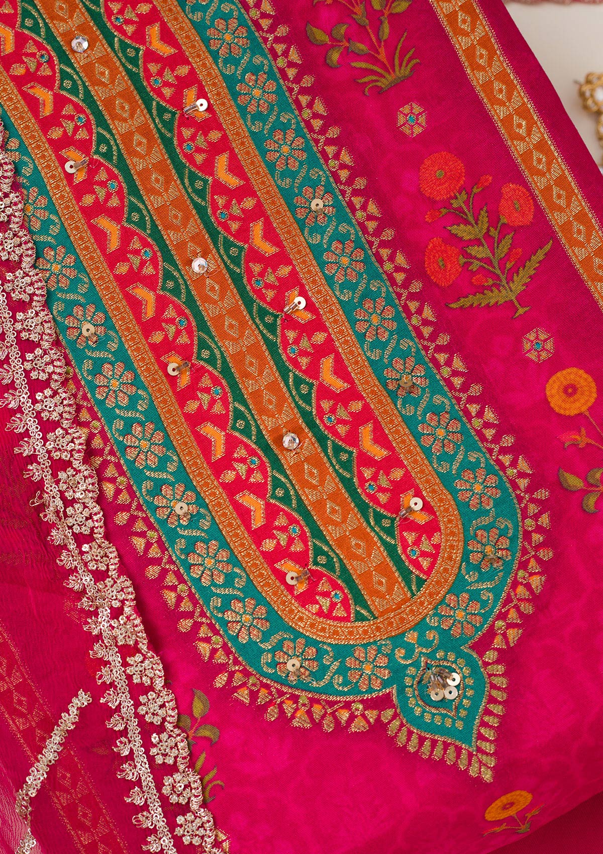 Rani Pink Zariwork Dola Silk Unstitched Salwar Suit-koskii