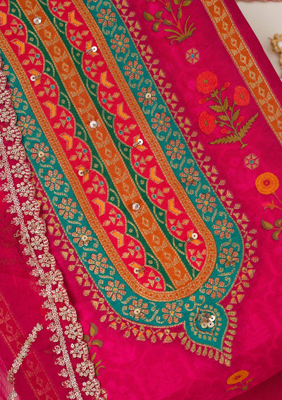 Rani Pink Zariwork Dola Silk Unstitched Salwar Suit-koskii