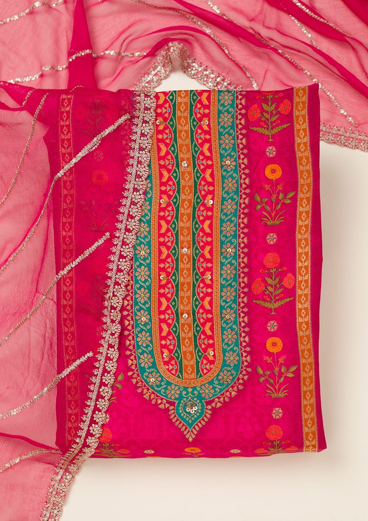 Rani Pink Zariwork Dola Silk Unstitched Salwar Suit-koskii