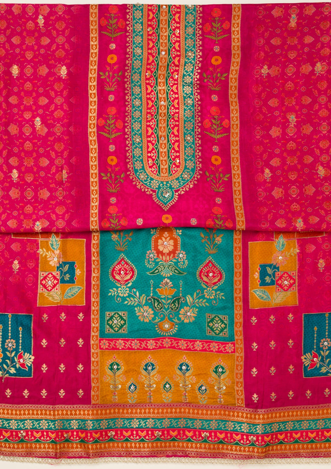 Rani Pink Zariwork Dola Silk Unstitched Salwar Suit-koskii